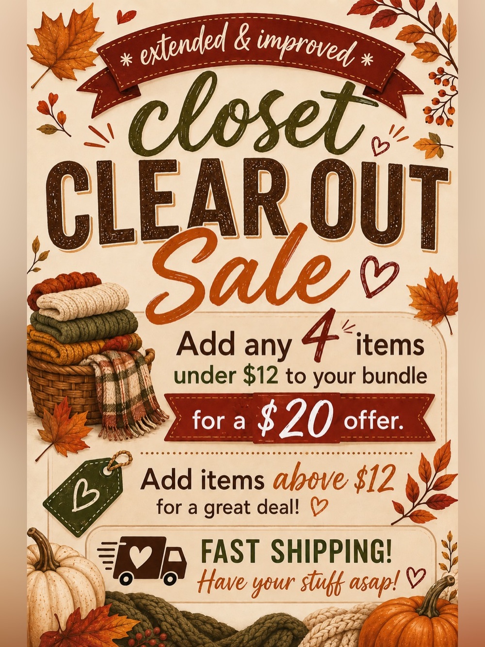 Closet Clear Out Sale Poster - Autumn Brown & Orange
